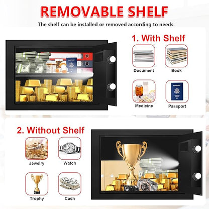Small Safe for Home Use, Digital Security Safe Box with Combination Lock, Removable Shelf and Spare Keys, Anti-theft Steel Document Safes for Valuable, Money, 12.2" W x 7.87" D x 7.87" H