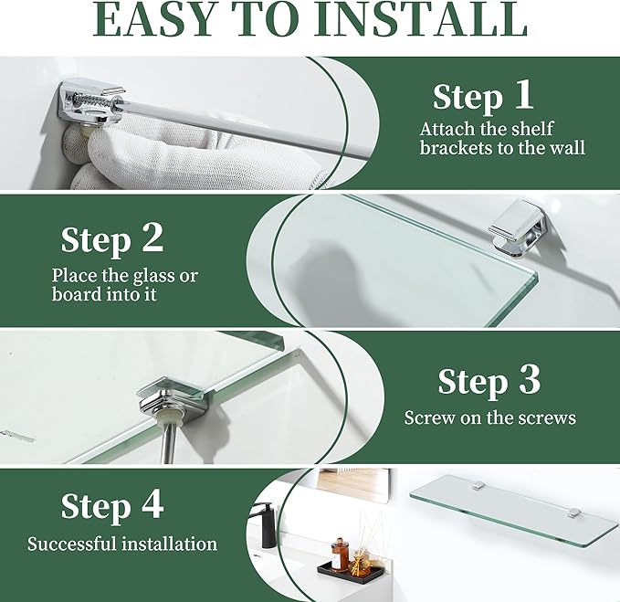 Alise Glass Shelf Brackets,Adjustable Clamp Brackets for Shelves,Wall Mount Clamps for 5-8mm Glass Shelves,Bathroom Clip Holder Support Hardware,Pack of 4