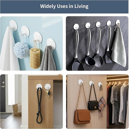 Adhesive Hooks Heavy Duty Waterproof in Shower Hooks for Hanging Loofah, Towels, Clothes for Bathroom Removable Adhesive Wall Hooks Door Hook Stainless Steel Stick on Hooks 4 Pcs (White)