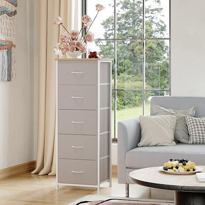 Somdot Tall Dresser for Bedroom with 5 Drawers, Storage Organizer Chest of Drawers with Removable Fabric Bins for Closet Bedside Living Room Laundry Entryway Hallway, Ash Grey