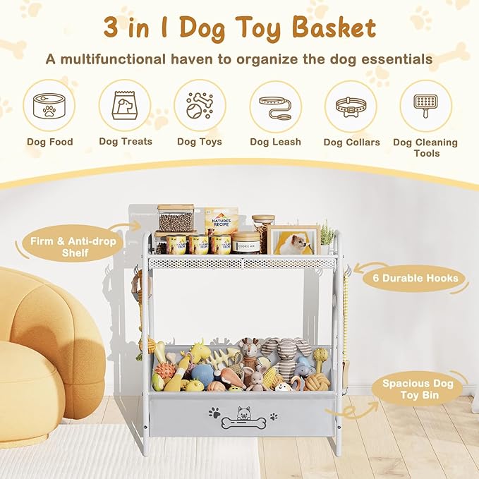 Large Dog Toy Basket (23.6"x11.2"x9.7"), Dogs Toy Bin with Storage Organizer, Trapezoid Toy Box for Dog Stuff Accessories, Pet Toy Storage Holder Chest for Cat Dogs Essential Supplies