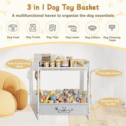 Large Dog Toy Basket (23.6"x11.2"x9.7"), Dogs Toy Bin with Storage Organizer, Trapezoid Toy Box for Dog Stuff Accessories, Pet Toy Storage Holder Chest for Cat Dogs Essential Supplies