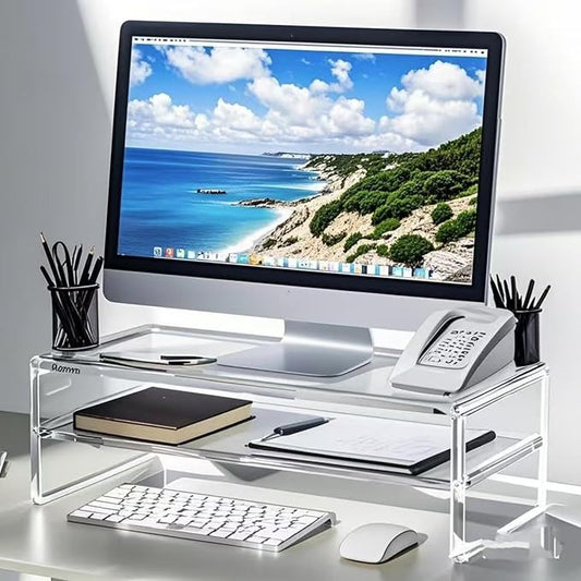 Acrylic Monitor Stand - 16/20 inch 2 Tier Riser for iMac, PC, Desktop, Laptop, TV with Storage Shelf, Home Office Desk Organizer (20in)