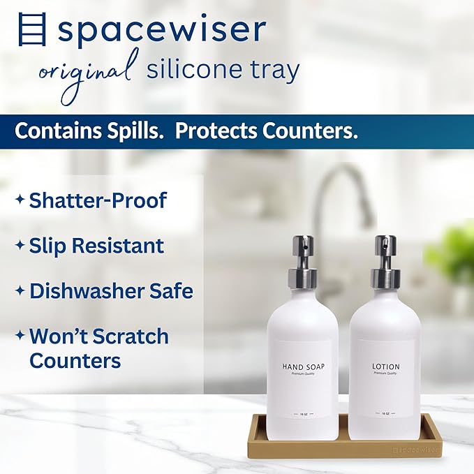 Countertop and Vanity Tray – Small 7.7" Silicone Soap Dispenser Trays, Flexible Bathroom Trays, Dish Soap Holder Kitchen Counter Caddy, Organizer Sink Tray for Soaps Bottles, Sponge, Keys