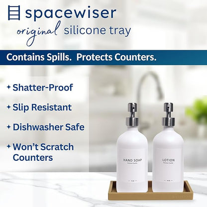 Countertop and Vanity Tray – Small 7.7" Silicone Soap Dispenser Trays, Flexible Bathroom Trays, Dish Soap Holder Kitchen Counter Caddy, Organizer Sink Tray for Soaps Bottles, Sponge, Keys