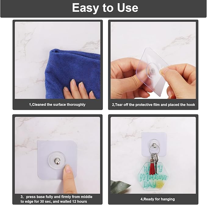 AIERSA Screw Free Sticker,Adhesive Hooks Heavy Duty,Wall Hooks for Hanging,Seamless Screws for Wall Mount,2 in 1 Reusable for Kitchen,Bathroom,Home,Office(7 Pcs, 16mm)