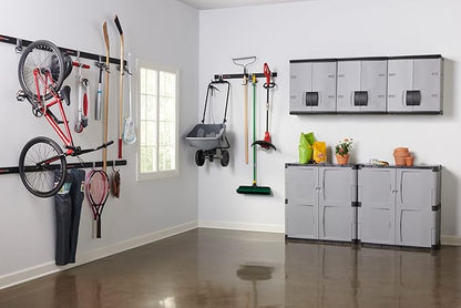 Rubbermaid Freestanding Storage Cabinet with Doors 18"D x 36"W x 37"H Medium Gray/Black Two-Shelf Lockable Cabinet for Indoor/Outdoor/Garage Storage for Garden Tools/Lawn Care Accessories