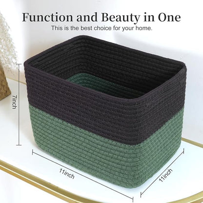 Hopegiver 3 Pack Rainbow Woven Storage Baskets for Shelves, 11x8x7 Inch Cotton Rope Decorative Organizer Bins for Blanket Clothes Book Baby Pet, Colorful Toy Basket for Nursery, Kids Room, Playroom