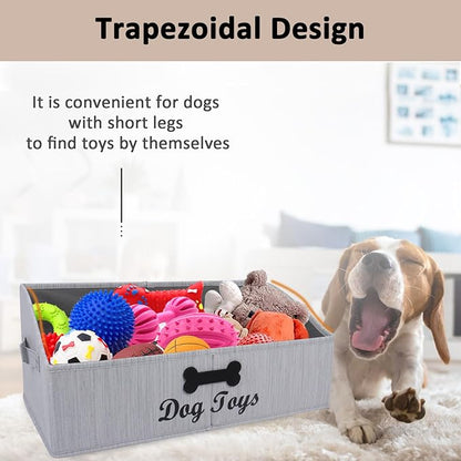 Large Dog Toy Basket Collapsible Dogs Toy Box Fabric Trapezoid Dog Toys Bin Storage for organizing pet Toys/Blankets/leashes/Rope Toys/Clothing-Can be Personalized-Slub Gray