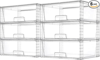 Vtopmart 6 Pack Large Stackable Storage Drawers,Easily Assemble Clear Acrylic Bathroom Closet Undersink Organizers,Plastic Storage Bins for Cabinet,Kitchen Pantry,Medicine Organization