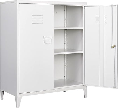 SISESOL White Metal Cabinet with Doors and Shelves,40" Metal Storage Cabinet with Lock Door Adjustable Shelf,File Cabinets for Home Office,School,Kitchen,Garage Storage Tool Cabinets