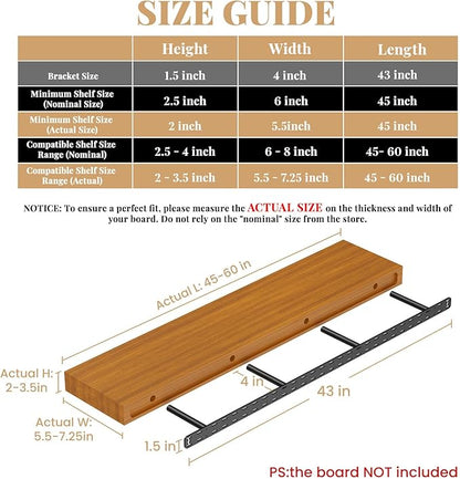 1 Pack Large Shelf Brackets Long Floating Shelf Bracket Invisible Floating Shelf Hardware Heavy Duty Floating Mantel Brackets(43"X4"X1.5" with Tools)