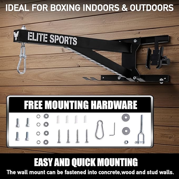 Elite Sports Heavy Duty Wall Mount Punching Bag Hanger for Indoor & Outdoor Boxing, Gym Workouts & Exercise Equipment, Punching Bag Holder Stand for Hanging Bags