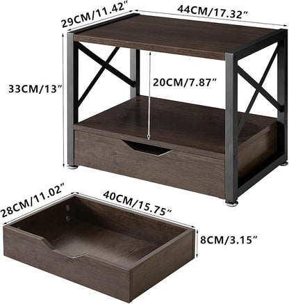 IBUYKE 2 Tier Desktop Printer Stand,Multi-Purpose Desk Organizer,Wooden Printer Stand with Drawer Storage for Folders,Books,for Fax Machine, Scanner,Home Office,Grey TLJ006G