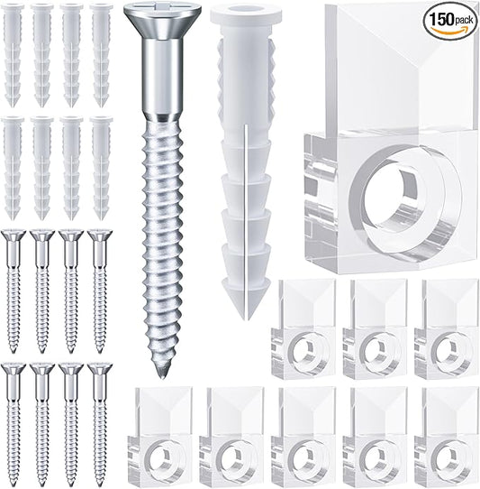 Mirror Holder Clips Kit,Crystal Clear Plastic Mirror Clip,Mirror Holder Clips Glass Retainer Clips Kit,Mirror Hanging kit with Screws and Fixed Mirror Box Door (Classic Style-50Sets)