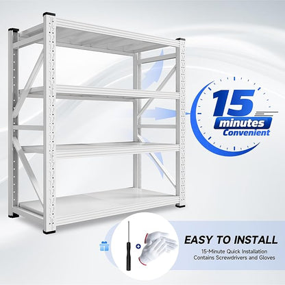 59" W Garage Storage Shelves,3000LBS Garage Shelving Heavy Duty Adjustable Shelving Unit,4 Tier Metal Utitly Shelves Industrial Shelving for Warehouses,Basement,White