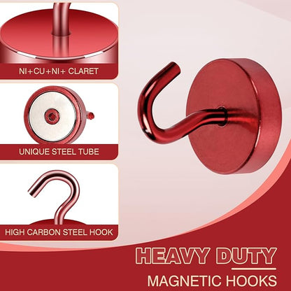 Neosmuk Magnetic Hooks, Cruise Ship Essentials, 80lb+ Heavy Duty Magnetic Hooks for Cruise Cabins, Refrigerator, Grill, Hanging, and Travel | Extra Strong Must-Haves Magnet Hook,Red, 5 Pack