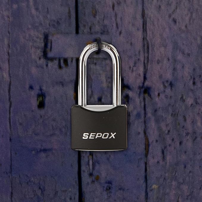 SEPOX® 1-9/16" All-Weather Outdoor Padlocks Keyed Alike, 1-5/8" Long Shackle, Solid Steel Lock, Heavy-Duty with Black Cover, Design for Gate Fence Cabinet Toolbox School Gym Locker with 2pcs Same Key