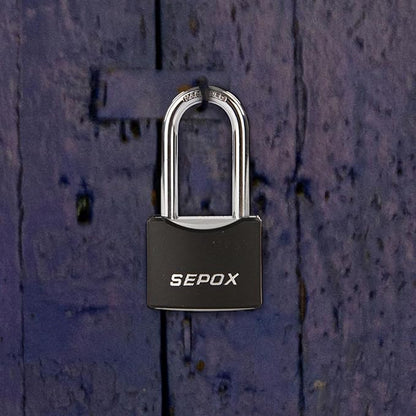 SEPOX® 1-9/16" All-Weather Outdoor Padlocks Keyed Alike, 1-5/8" Long Shackle, Solid Steel Lock, Heavy-Duty with Black Cover, Design for Gate Fence Cabinet Toolbox School Gym Locker with 2pcs Same Key