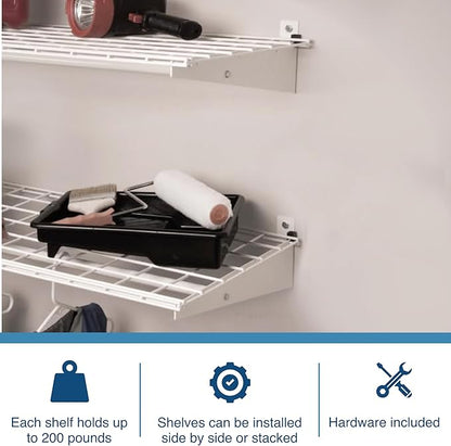 Hyloft 00630 2-Pack Heavy Duty Steel Wall Garage Shelving, 48-Inch X 24-Inch Wall Mounted Shelves for Garage Storage, Low-Profile Brackets, Max Shelf Load 150 Pounds, White Powder Coated Finish
