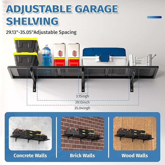 Garage Wall Shelving,46"X 12.5" Garage Shelving Wall Mounted,Heavy Duty Garage Storage Rack with 4 Hooks,160 LBS Capacity,Black Metal Floating Organizer Shelves for Laundry,Warehouse (1)