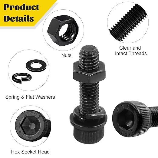 1760PCS Metric Screw Assortment Kit,M2 M3 M4 M5 Screws Set, Hex Socket Head Cap Bolts Nuts and Washers Kit for 3D Printing DIY, Grade 12.9 Alloy Steel, Black Zinc Plated