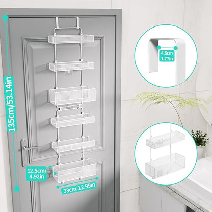 HapiRm Over Door Organizer Storage - Separable Door Organizer Hanging with 6 Metal Large Capacity Baskets for Bathroom Bedroom Kitchen Pantry Closet (White)