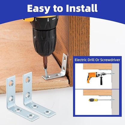 40 Pack L Bracket Corner Braces, Small Metal L Brackets for Wood, 1.5 inch Steel Joist Right Angle Brackets for Wood Shelves Chair Drawer Cabinet with Screws, Zinc Plated HOME MASTER HARDWARE