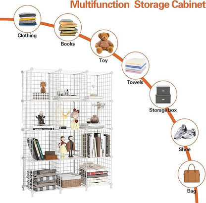 AWTATOS 12 Cube Storage Wire Closet Organizers DIY Stackable Storage Shelves Bookcase Cabinet for Home Office, White
