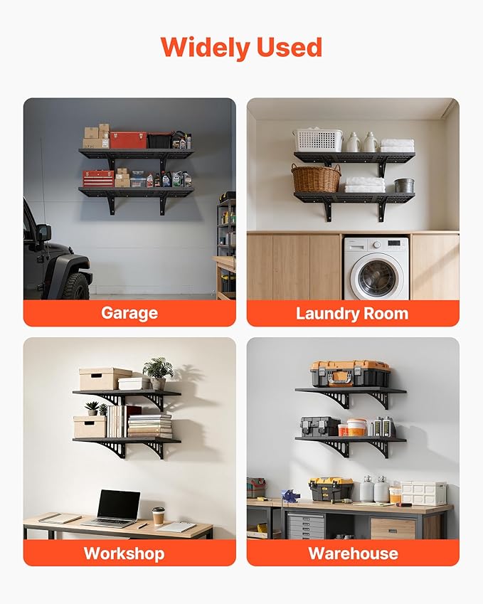 VEVOR 2-Pack Heavy Duty Garage Wall Shelving, 2 x 3 ft Steel Wall Mounted Shelving Unit, 24 x 36 Inch Per Shelf Floating Storage Metal Rack for Garage with 560 lbs Total Weight Capacity
