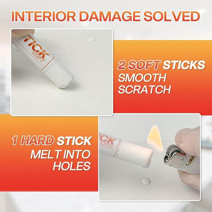 White Wood Filler Sticks 3 Pack - Fil Stick Quickly Fix Nail Hole, Ding, Scratch in Baseboard, Cabinet, Trim, Furniture & Drywall - Wood Repair Putty Wax Pen for Renters & Movers - Pure White