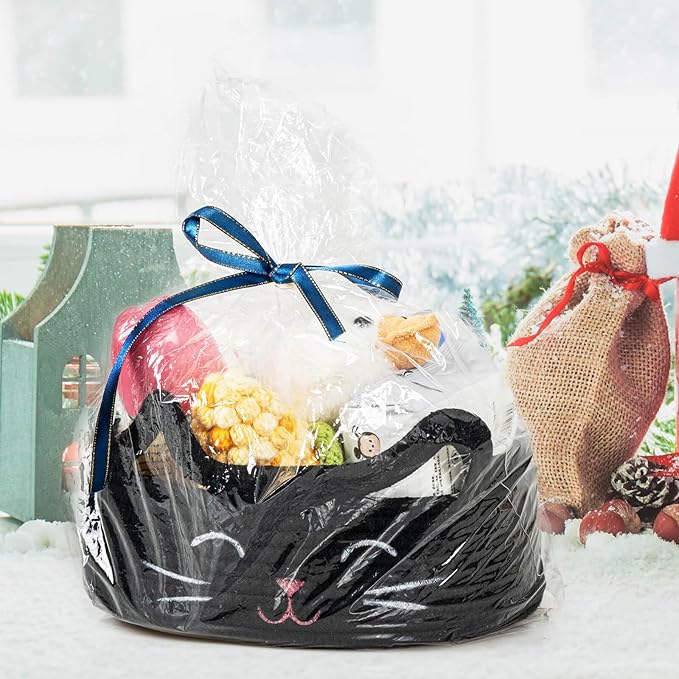 ZLG Black Cat Storage Bin Basket Toy S, Shallow Bin Basket for Table Organize, Bathroom Towel Basket, Empty Gift Bin 9.8 x 4 inches