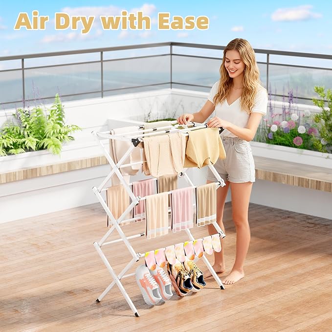 BAKON Clothes-Drying-Rack-Foldable for Small Space, Laundry-Drying Rack Collapsible for Hanging Clothes, Metal Clothing Dry Rack Suit for Indoor & Outdoor, Dorm Room, Apartments, RV, Navy Blue