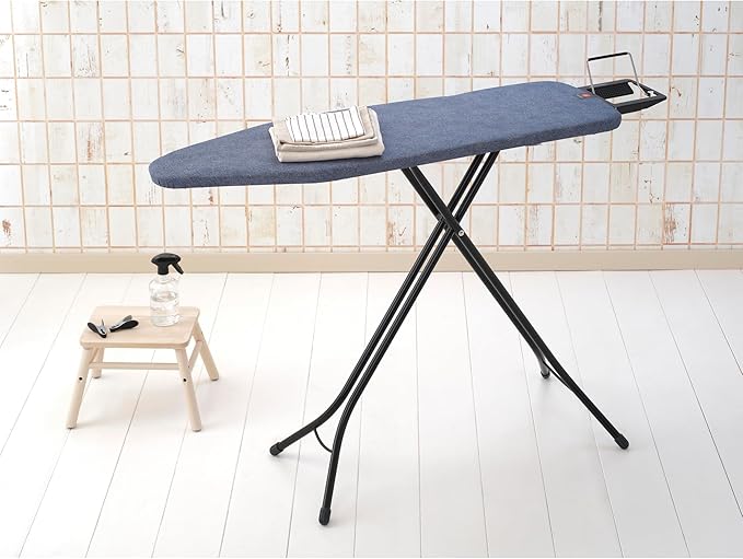 Brabantia Size B Ironing Board (49x15 in) 7 Height Options, Adjustable Steam Iron Rest Holder (Denim Blue) Non-Slip Feet, Anti-Collapse Child Locks