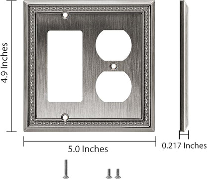 Henne Bery Sunken Pearls Heavy Duty Decorative Wall Plate Switch Plate Outlet Cover (Decorator/Duplex, Heirloom Silver)