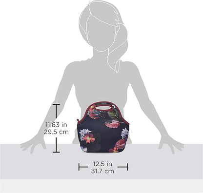 BUILT Gourmet Getaway Soft Neoprene Lunch Tote, Lightweight, Insulated, and Reusable, One Size, Midnight Botanical