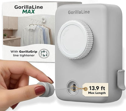 GorillaLine Max – Retractable Clothesline Indoor Outdoor, Non-Sagging Heavy Duty Clothes Drying Line, Wall Mounted Drying Rack, Air Dry Clothing, Max Tighten with GorillaGrip