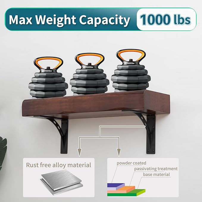 16 inch x 12 inch Heavy Duty Shelf Brackets , Metal Mantel Brackets (Set of 2) Fireplace Mantel Brackets - Countertop Support , Max Load 1100 Lbs (16 ’‘ x 12’‘ )