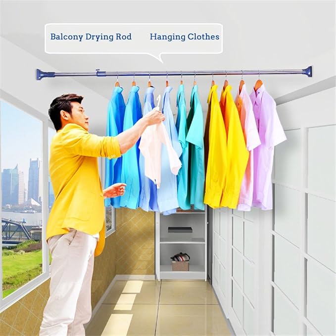 BAOYOUNI Expandable Shower Curtain Tension Rod Metal Window Closet Wardrobe Rail Clothes Hanger Drying Rack 29.4mm Diameter (Grey, 45-66.9 Inches)