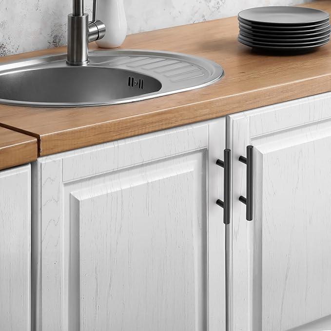 JOY DECOR 10 Pack Cabinet Handles, Black Cabinet Pulls, 3 in Hole Center Kitchen Hardware, Stainless Steel T Bar Handles for Dresser Drawers