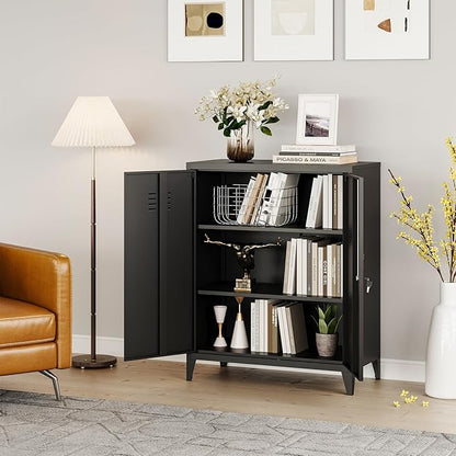 MIIIKO Metal Locker with 2 Doors, Metal Storage Sideboard Accent Cabinets for Kitchen, Pantry, Home Office and Garage