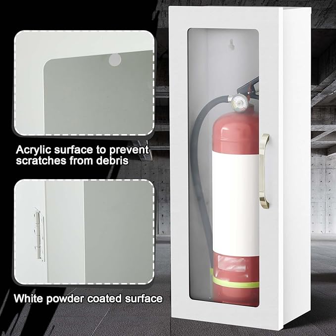 Zonon 1 Pcs 10lb Fire Extinguisher Cabinet Wall & Surface Mount 24-3/4 H x 10-1/4 W x 6-3/4 D 22 Gauge Steel Fire Extinguisher Box Case Extinguishers Holder with Handle for Indoor Outdoor (White)
