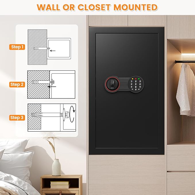 6.0 Cu Ft Large Safe Box for Home Use, 27.6"H Heavy Duty Home Safe with Combination Lock, Alarm System, Removable Shelves, Anti-theft Security Safe for Money Jewelry Documents