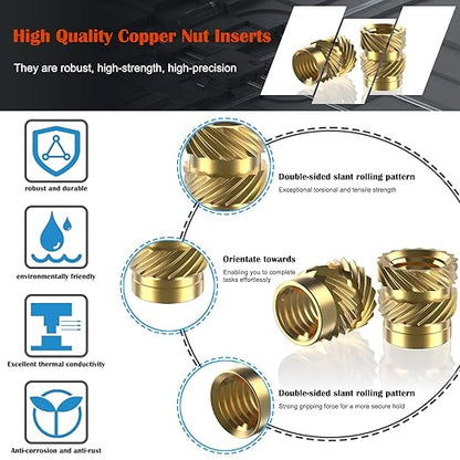 50Pcs M6 Threaded Inserts, M6 Female Thread Metric Knurled Nuts Assortment Kit, Brass Heat Set Insert for Plastic and 3D Printing Components (M6x8x8, M6x10x8)
