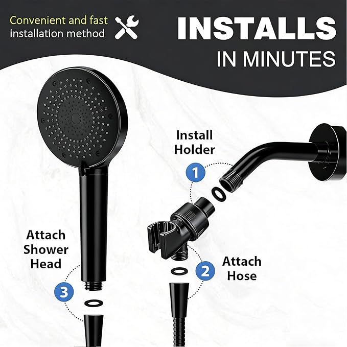 Adjustable Shower Head Holder for Handheld Shower Head Handheld Shower Head Holder with Universal Wall Hook Bracket and Metal Ball (Black)