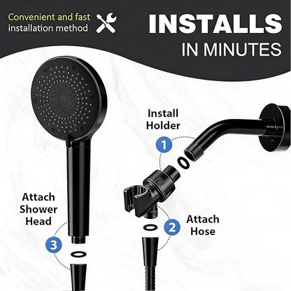 Adjustable Shower Head Holder for Handheld Shower Head Handheld Shower Head Holder with Universal Wall Hook Bracket and Metal Ball (Black)