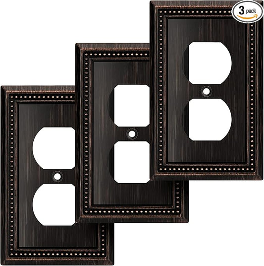 Henne Bery Sunken Pearls Heavy Duty Decorative Wall Plate Switch Plate Outlet Cover (Single Duplex, 3 Pack, Aged Bronze)