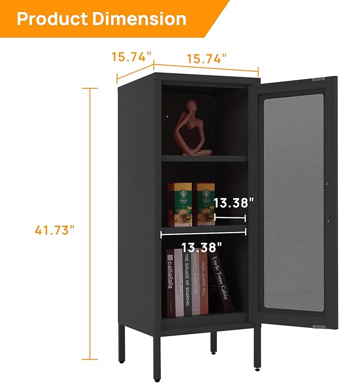 Slim Metal Storage Cabinet with Mesh Doors - 42'' Tall Narrow Organizer Tower, Compact Freestanding Cabinet, Versatile Utility Storage for Home, Office, Bedroom, or Kitchen, Durable and Modern Design