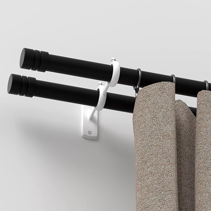 Goowin Double Curtain Rod Holder, 3pcs Brackets Hooks for Living Room Bedroom Curtains, Drapery Rods (White)