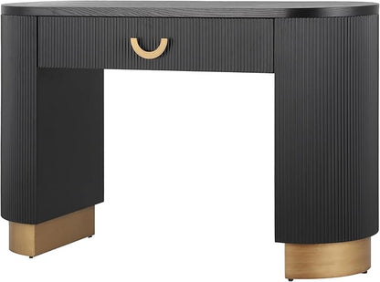 Modern Console Table with Vertical Ribbed Design, Compact Storage Entryway Table with Functional Drawer for Living Room